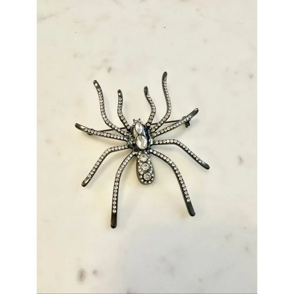 Stunning Halloween long leg rhinestone embellished spider brooch
